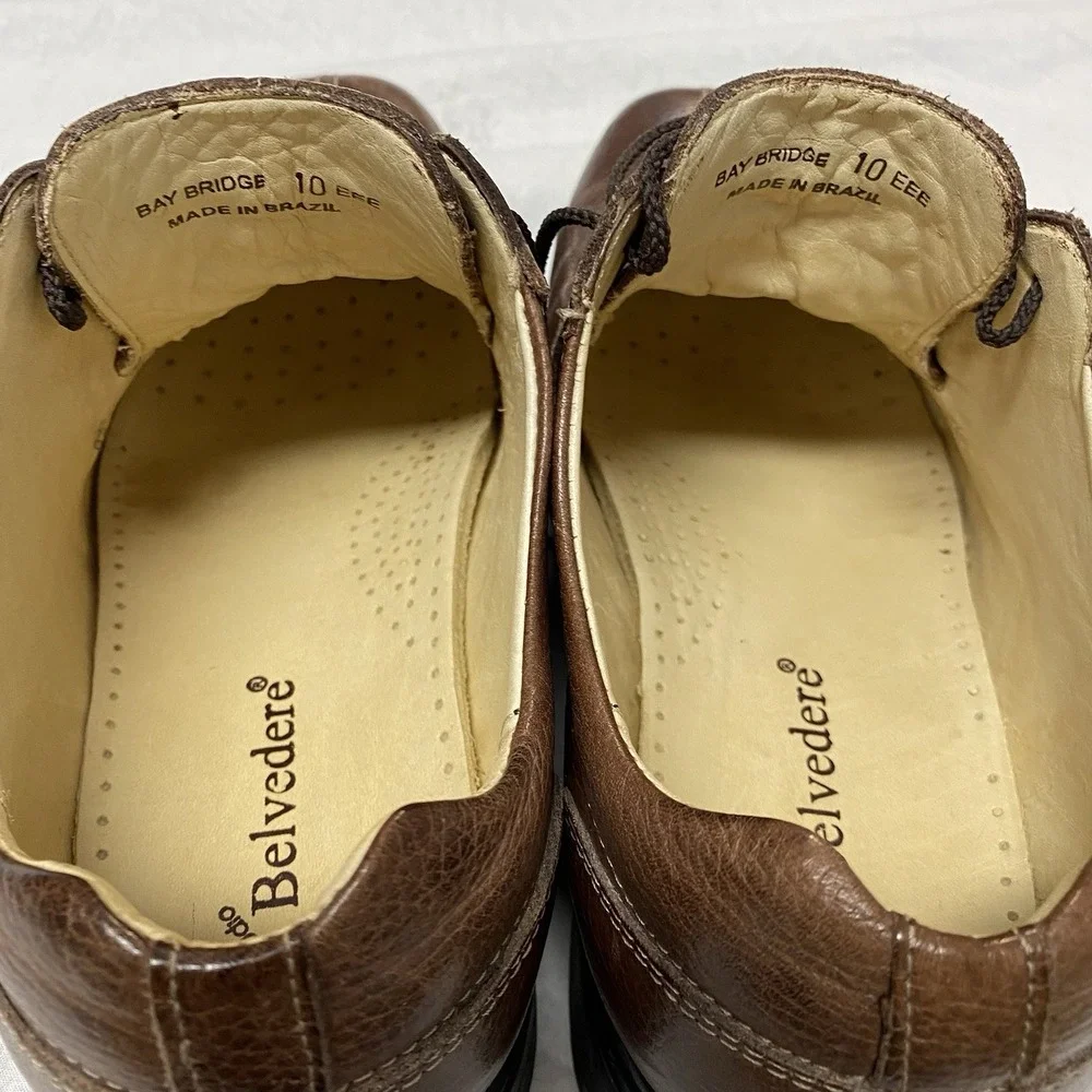 Belvedere Bay Bridge Oxford Mens‎ 10 EEE Brown Leather Comfort Dress Shoes